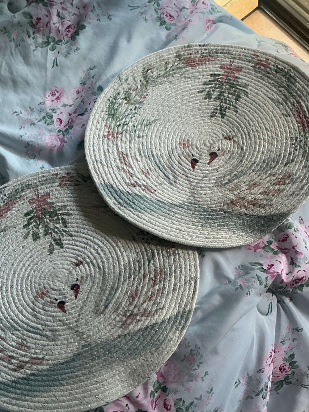 Handmade Braided Round Placemats - Floral Print